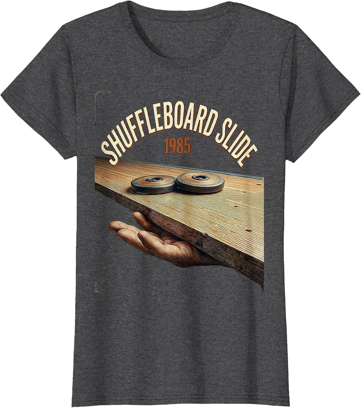 Women's Shuffleboard Slide, 1985 Vintage Retro Funny Shuffleboard T-Shirt - Dark Heather Grey