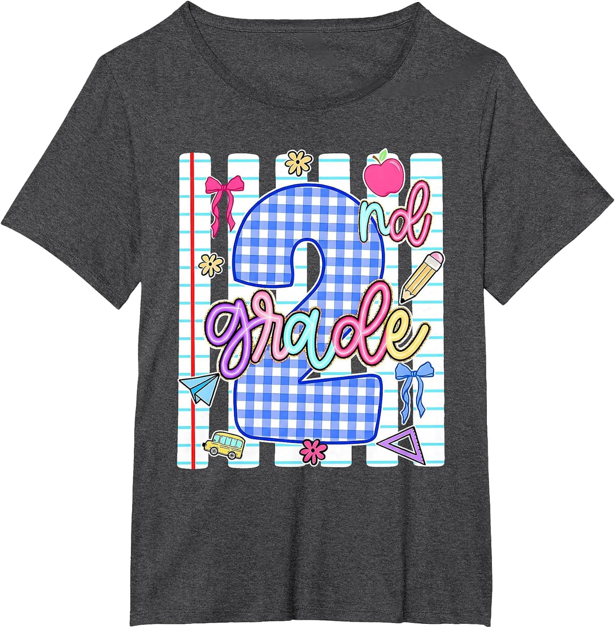 Back to School 2nd Second Grade Coquette Bow Blue Women Girl T-Shirt - Dark Heather Grey