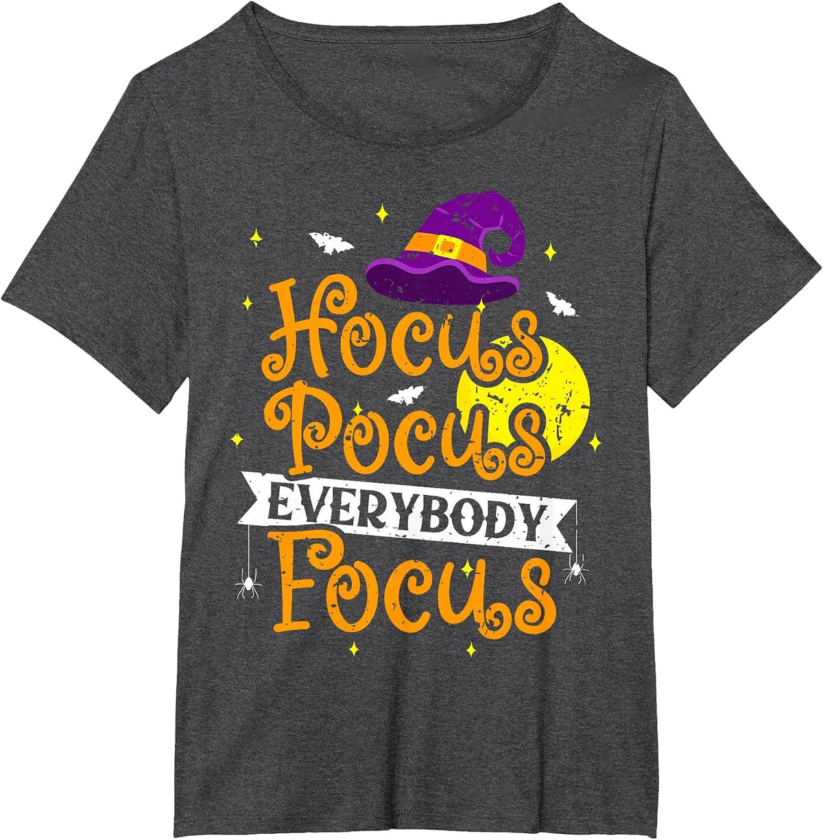 Hocus Pocus Everybody Focus Funny Halloween Teacher T-Shirt - Dark Heather Grey