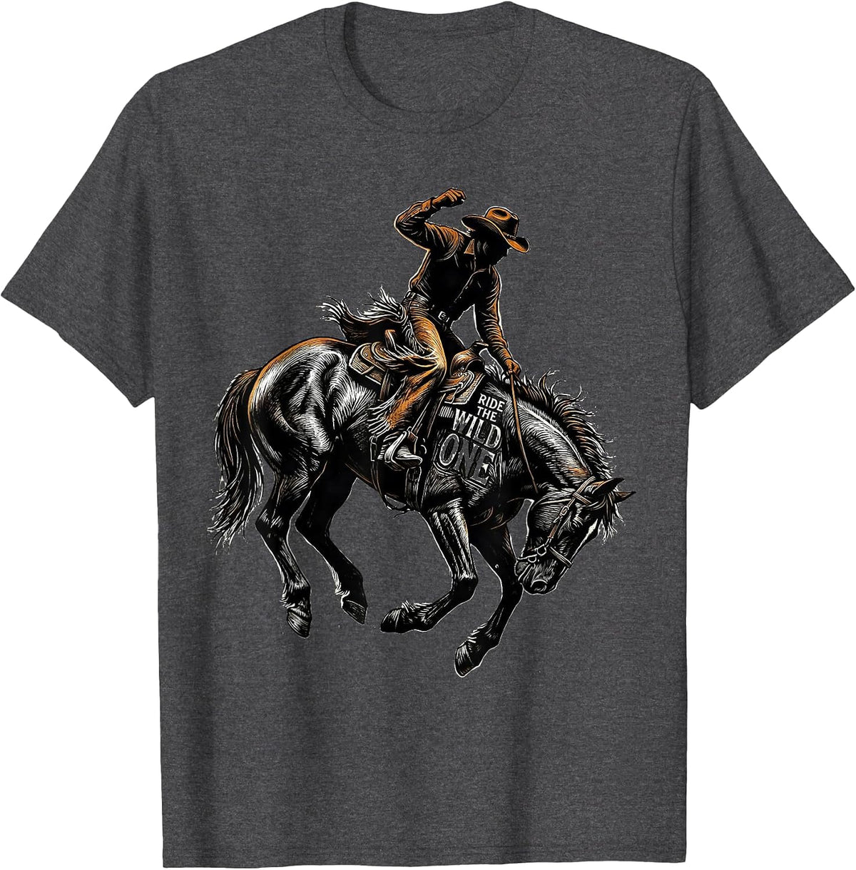 Ride the Wild One Cowboy Western Design T-Shirt - Dark Heather Grey