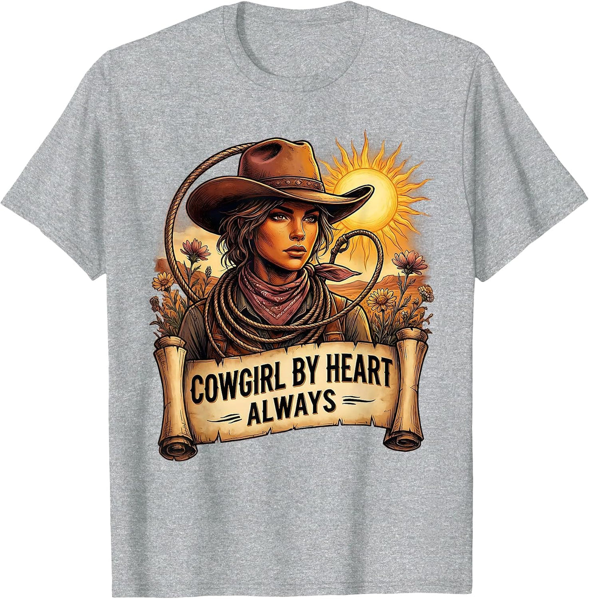 Men's Cowgirl By Heart Always Western Spirit Design T-Shirt - Heather Grey