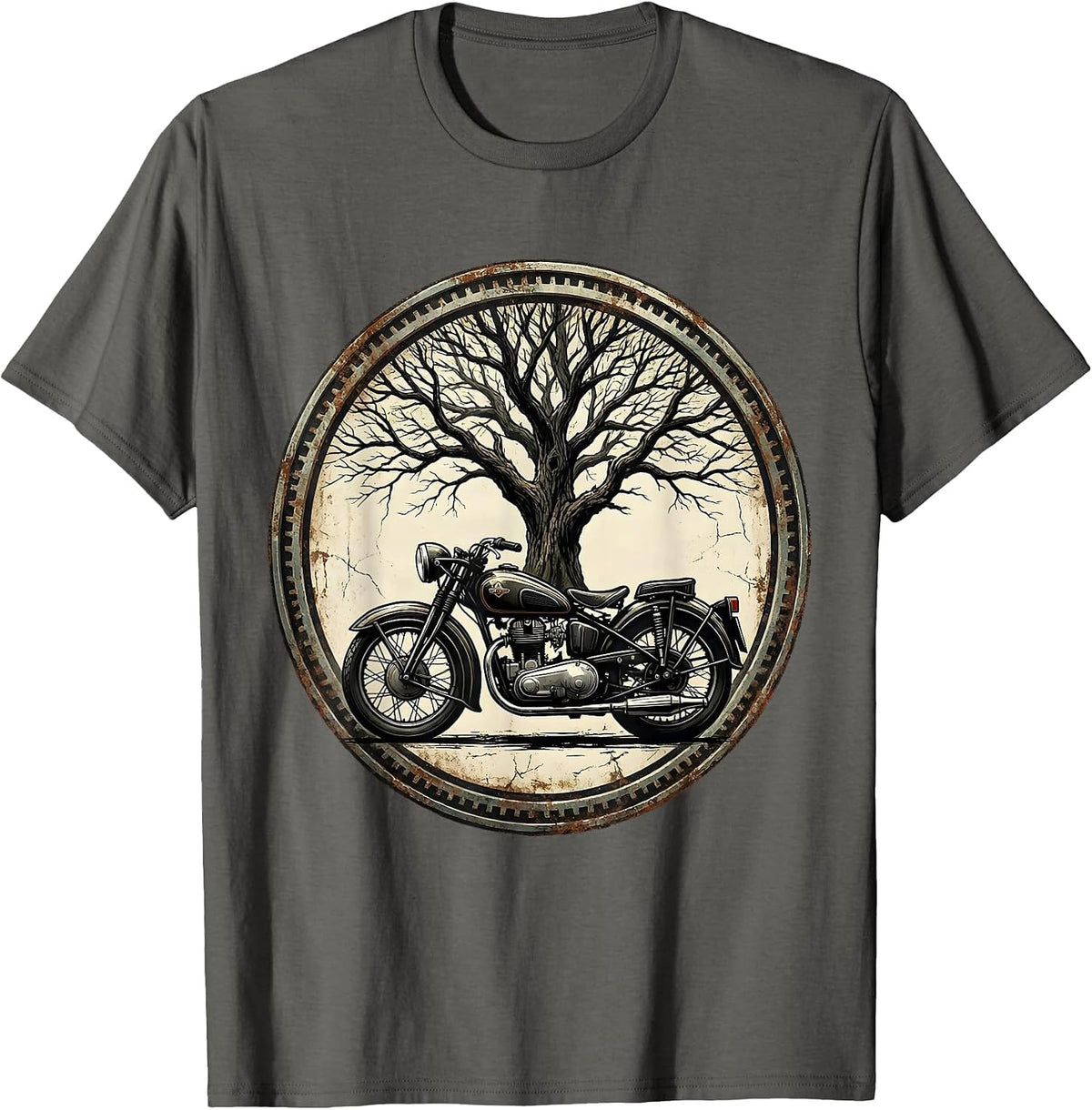 Men's Vintage Motorcycle Under Lone Tree Biker Graphic T-Shirt - Asphalt Grey