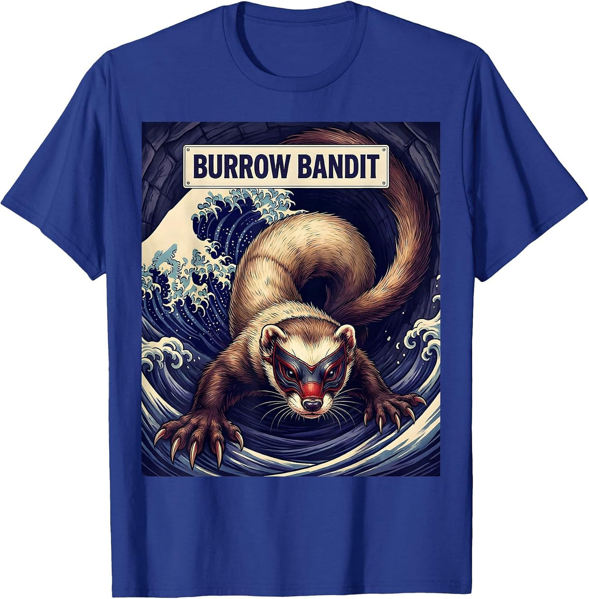 Burrow Bandit Ukiyo-e Ferret Lover Funny Pet Humor T-Shirt - Royal Blue