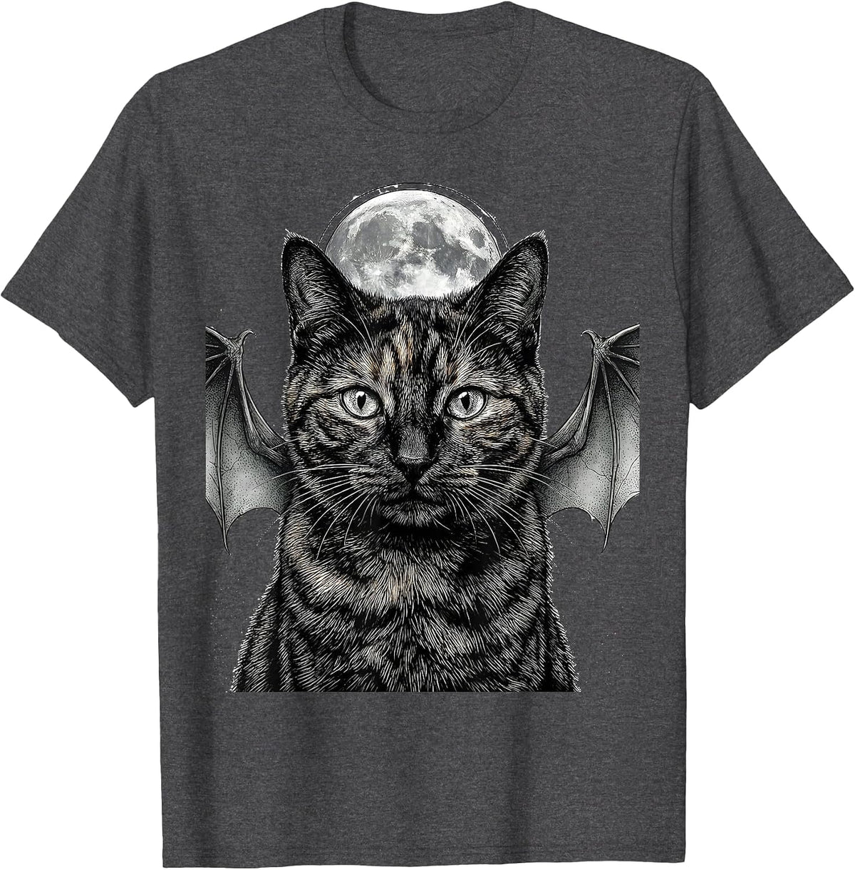 Tortoiseshell Cat Full Moon Dragon Boop Fantasy Humor T-Shirt - Dark Heather Grey
