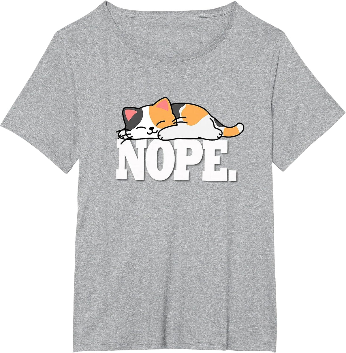 Kawaii Kids Girls Womens Nope Calico Cat Lover T-Shirt - Heather Grey