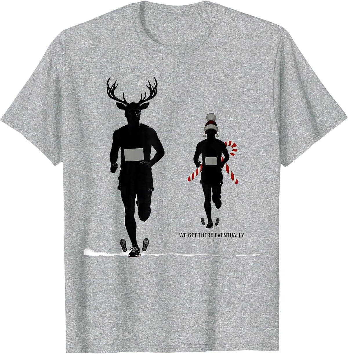 Men's We Get There Eventually Funny Christmas Run Runner Squad T-Shirt - Heather Grey