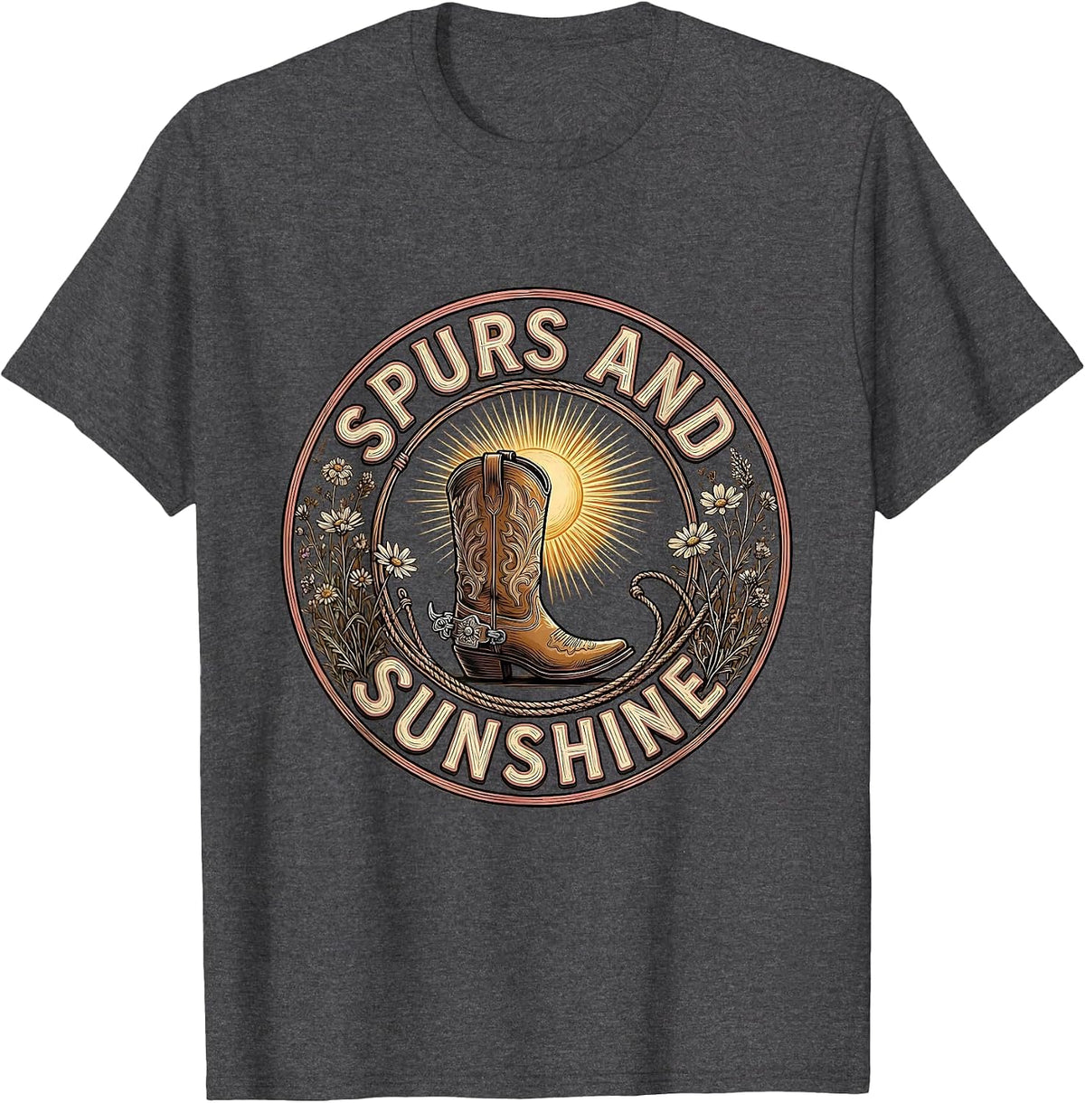Men's Spurs and Sunshine Western Design T-Shirt - Dark Heather Grey