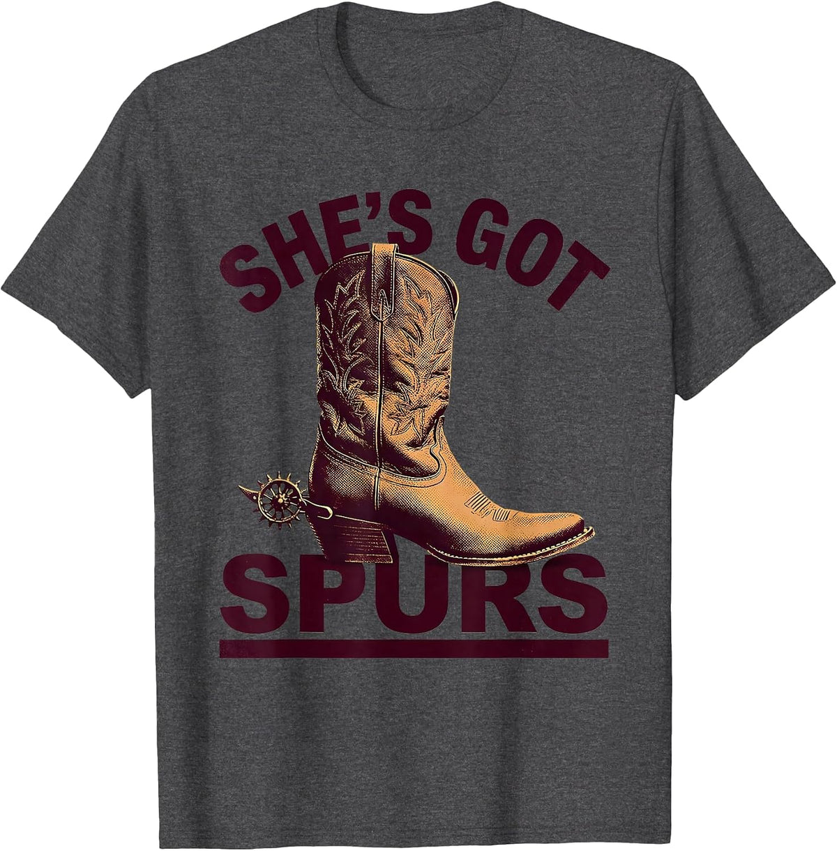 She's Got Spurs Girls Western Cowgirl Design T-Shirt - Dark Heather Grey
