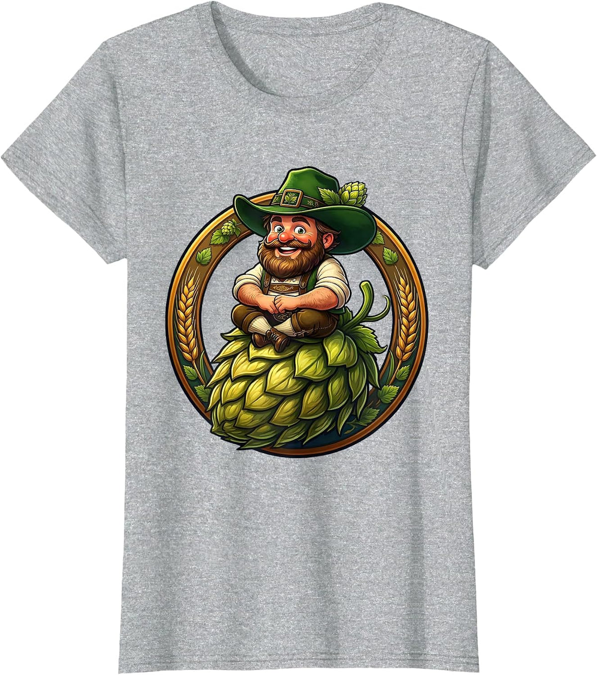 Oktoberfest Hop Cone Sitter Graphic Design T-Shirt - Heather Grey