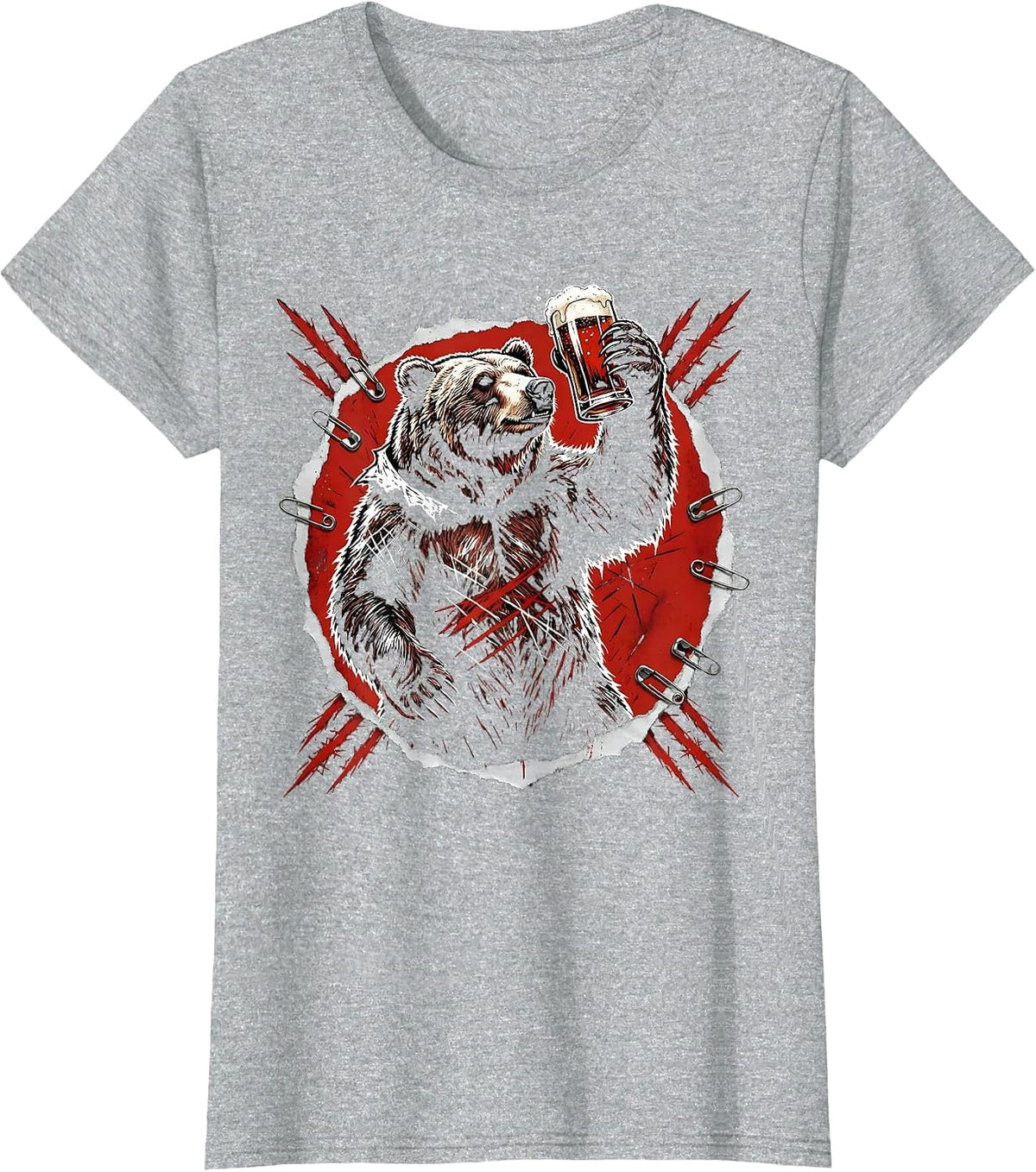 Grizzly Bear Birthday Pint Glass Cheers Graphic T-Shirt - Heather Grey
