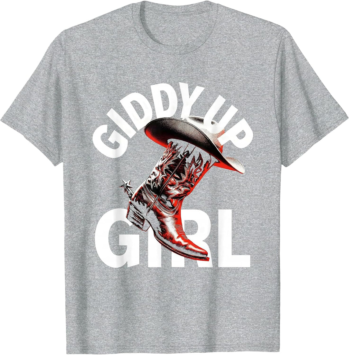 Men's Giddy Up Girl Cowgirl Western Design T-Shirt - Heather Grey