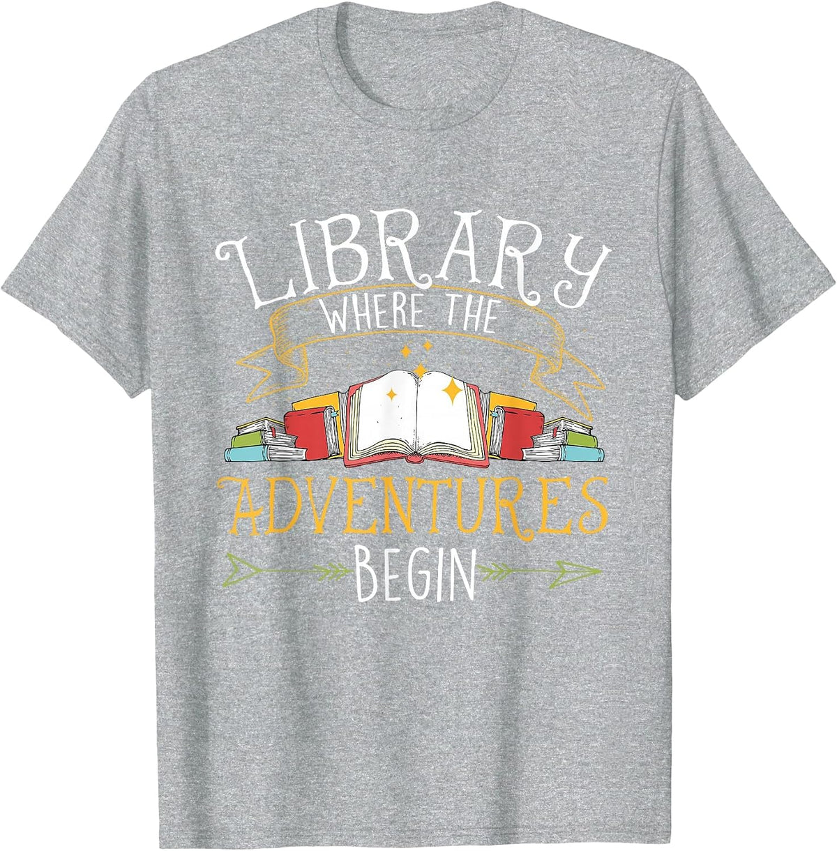 Library Where The Adventures Begin - Librarian Book Reader T-Shirt - Heather Grey