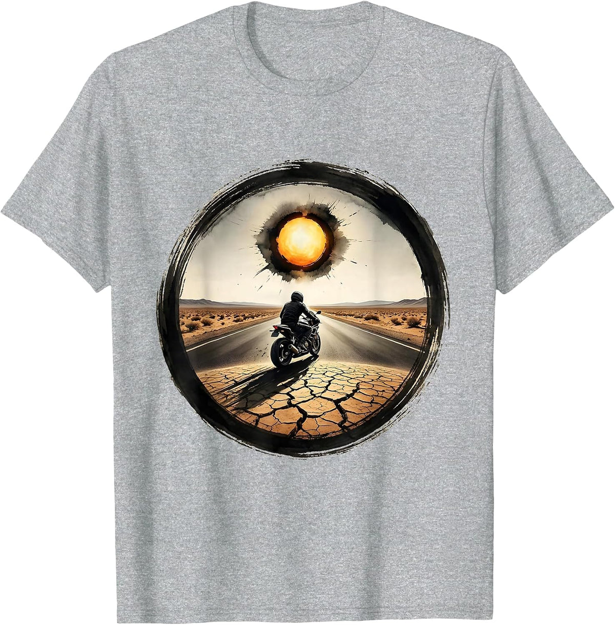Men's Lone Rider Desert Highway Motorcycle graphic T-Shirt - Heather Grey