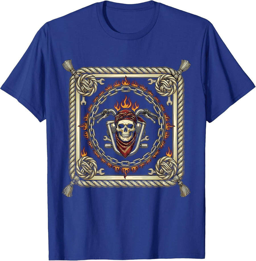 Biker Bandana Face Motorcycle Rider Graphic T-Shirt - Royal Blue