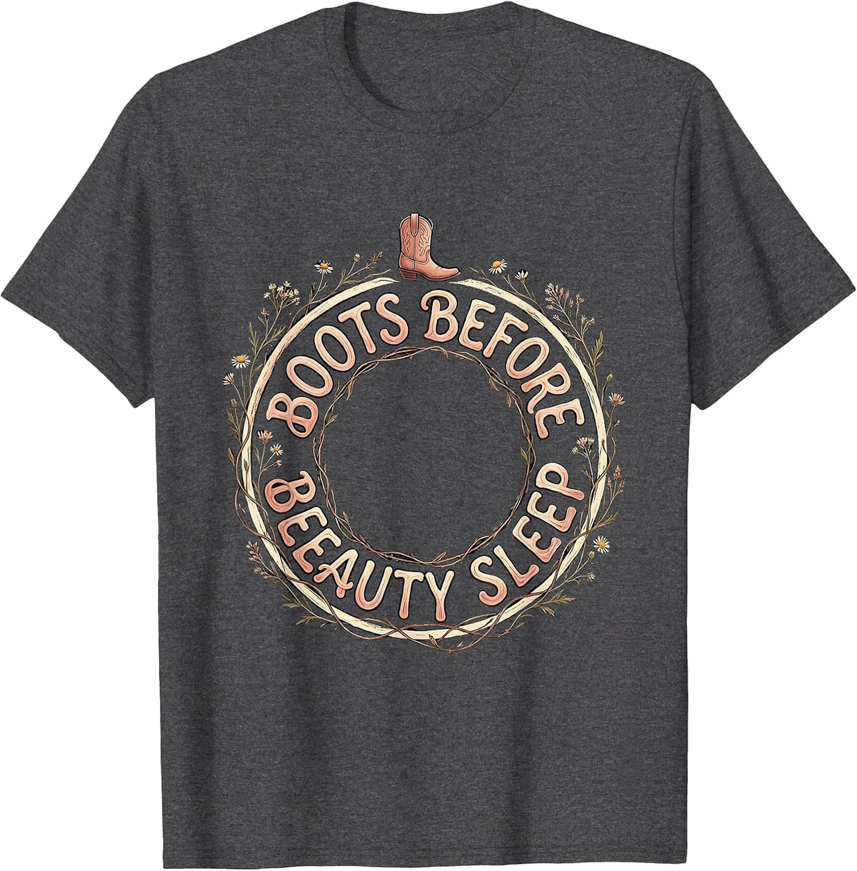 Men's Boots Before Beauty Sleep Western Design T-Shirt - Dark Heather Grey