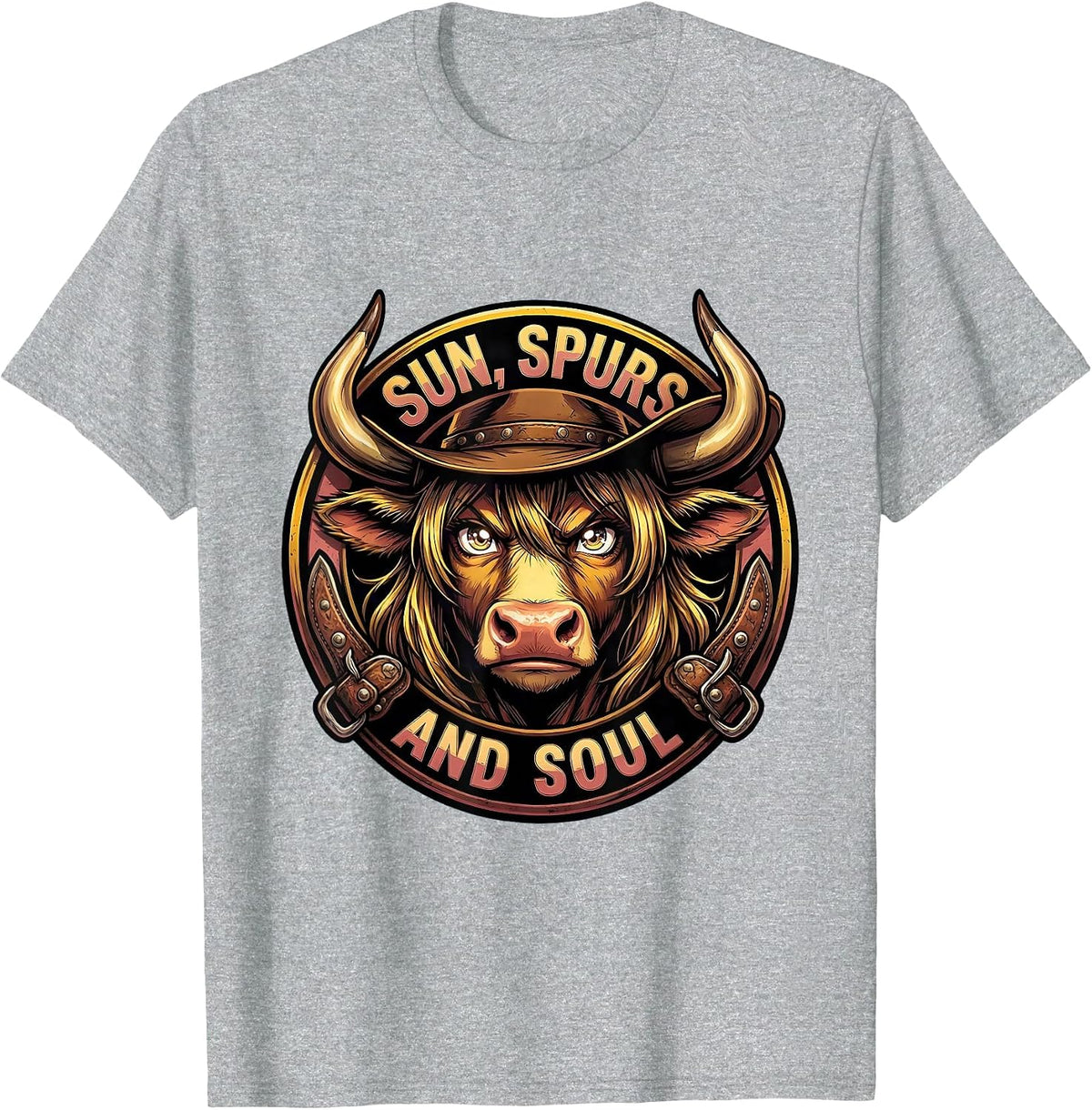 Men's Sun Spurs and Soul Western Graphic Design T-Shirt - Heather Grey