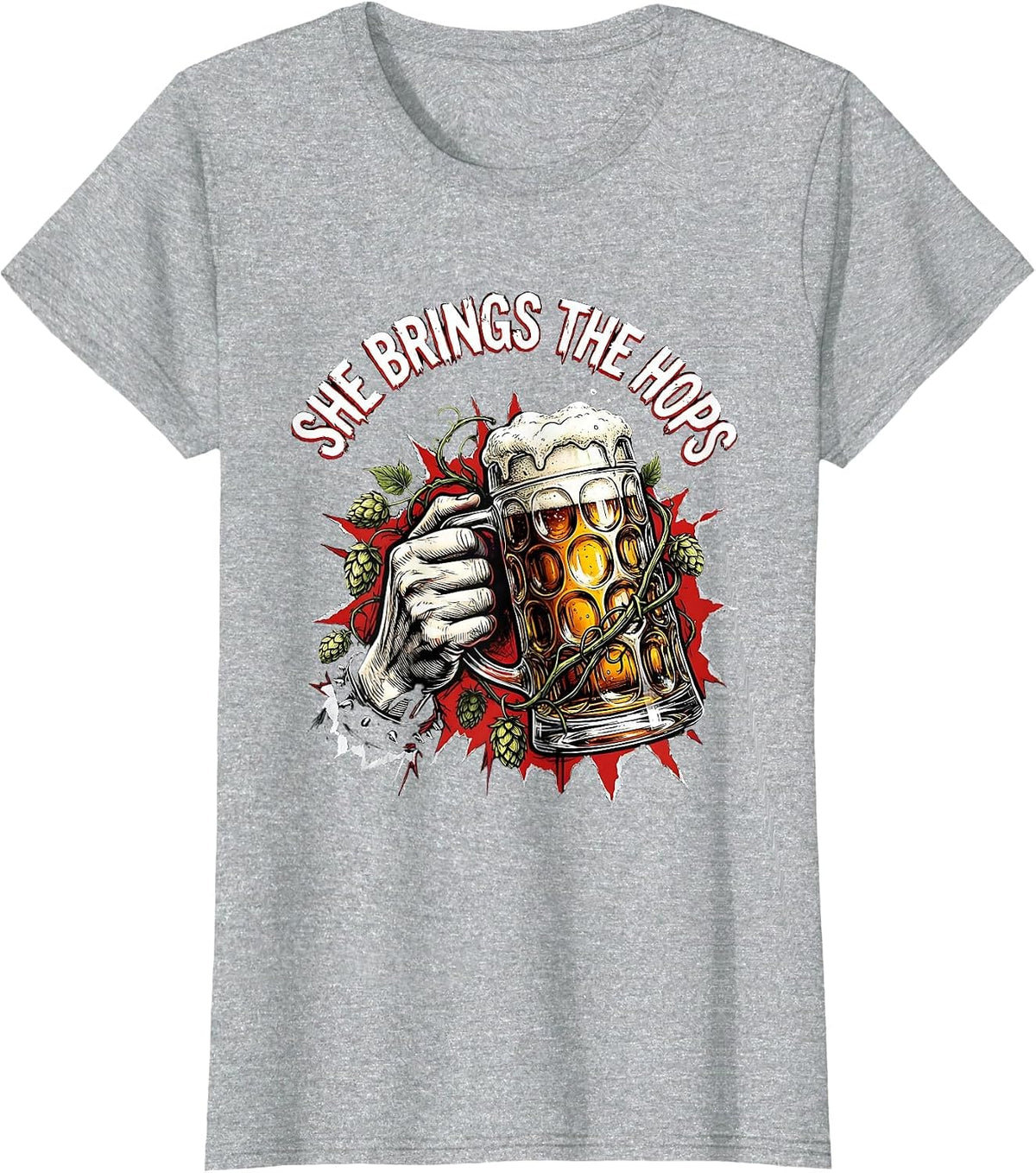 She Brings the Hops Oktoberfest Design T-Shirt - Heather Grey