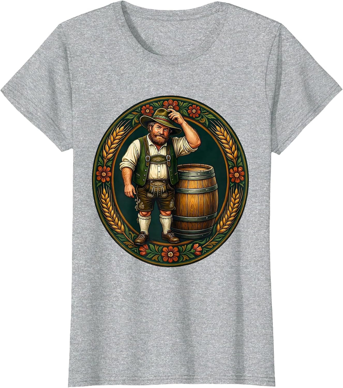 Oktoberfest Keg Hat Tip Illustration T-Shirt - Heather Grey