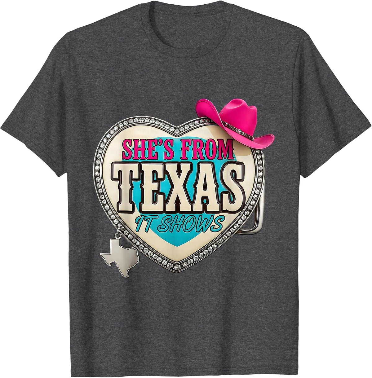 Men's She's From Texas It Shows Cowgirl Glam Western Pride T-Shirt - Dark Heather Grey