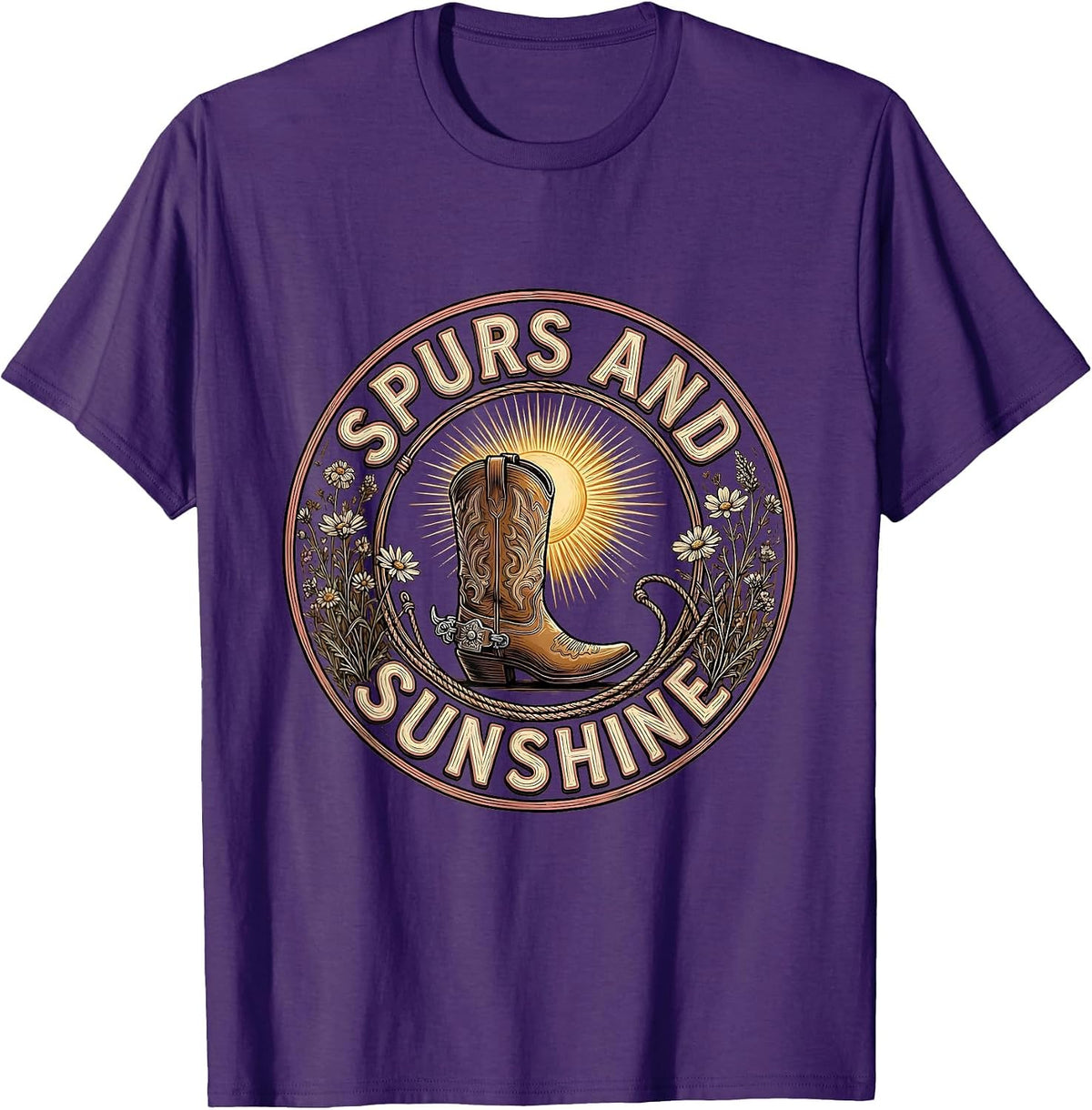 Men's Spurs and Sunshine Western Design T-Shirt - Purple