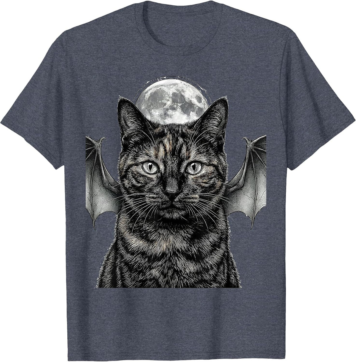 Tortoiseshell Cat Full Moon Dragon Boop Fantasy Humor T-Shirt - Heather Blue