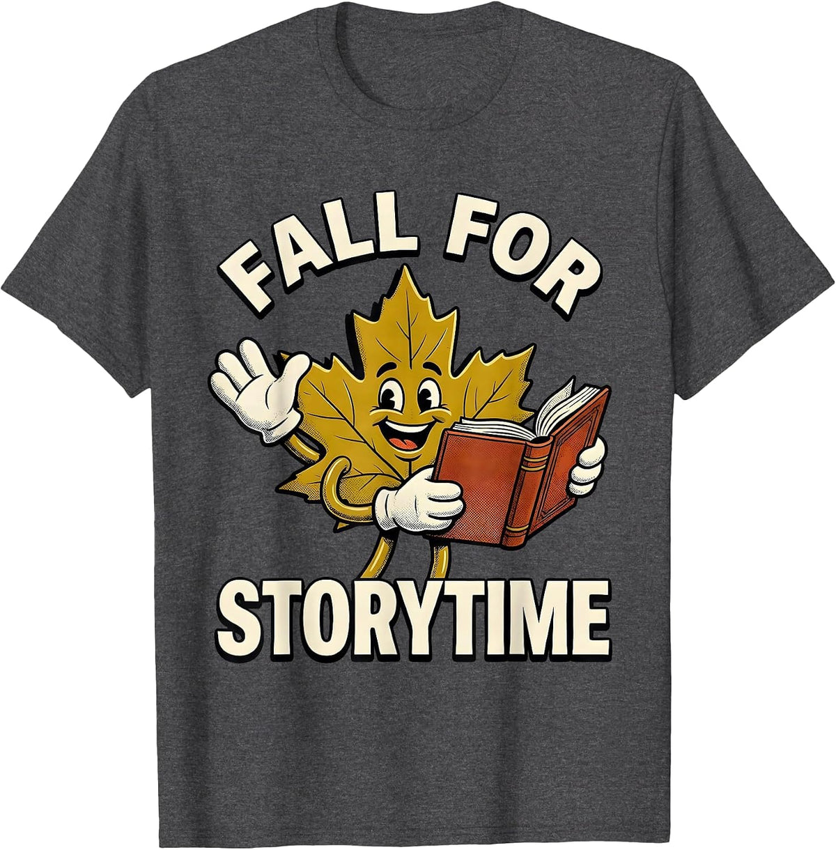 Fall For Storytime Retro Cartoon Teacher Fall Classroom Wear T-Shirt - Dark Heather Grey