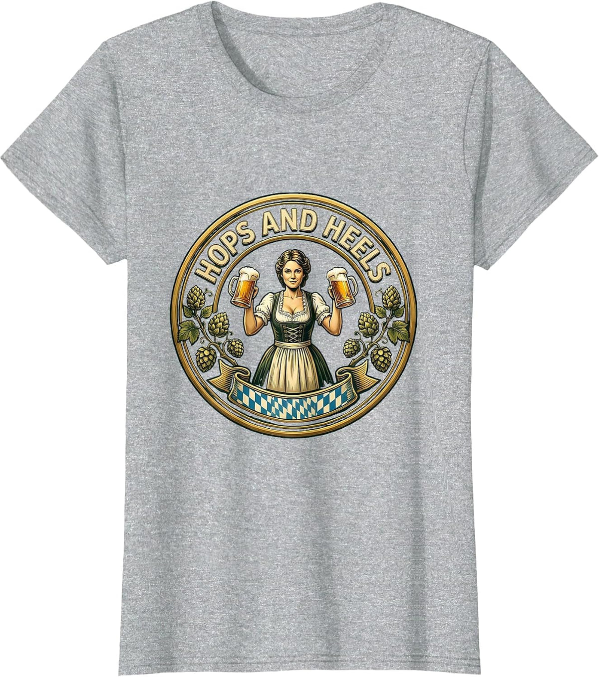 Hops and Heels Oktoberfest Celebration Design T-Shirt - Heather Grey