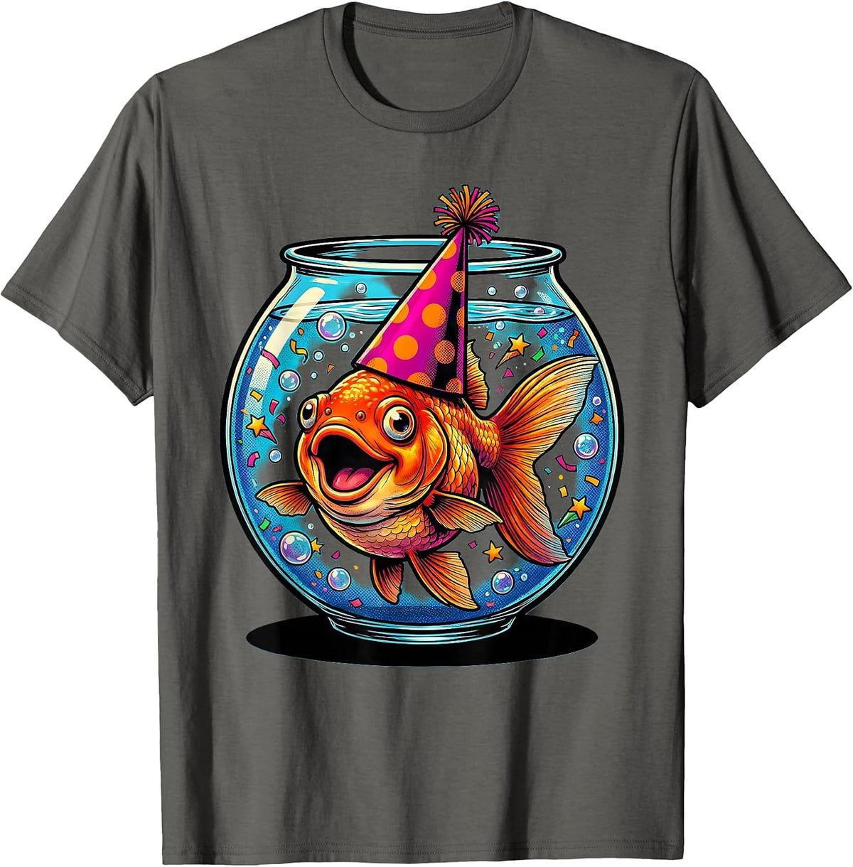 Goldfish Bowl Birthday Party Hat Celebration T-Shirt - Asphalt Grey