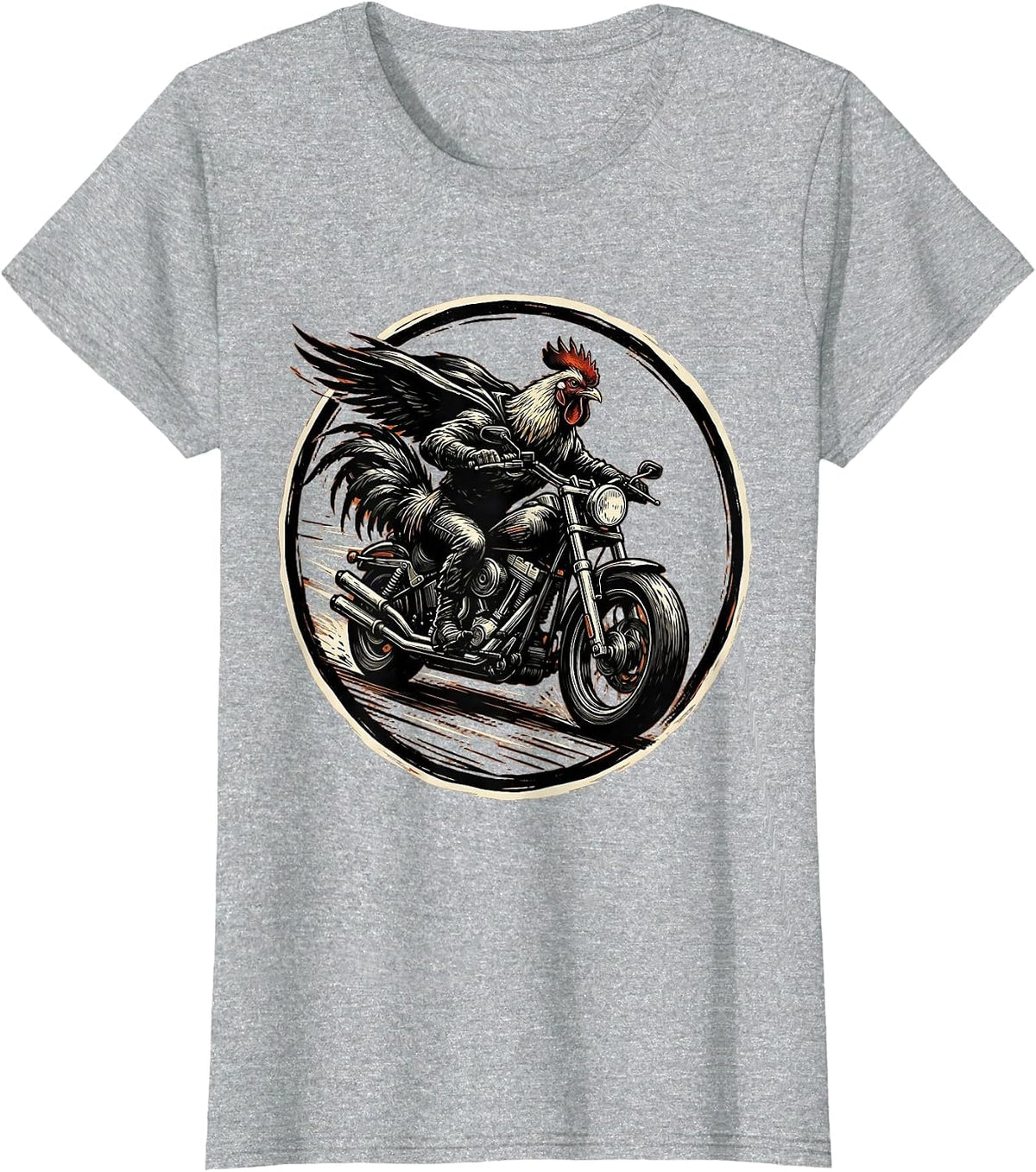 Chicken Riding Motorcycle Full Speed Biker T-Shirt - Heather Grey