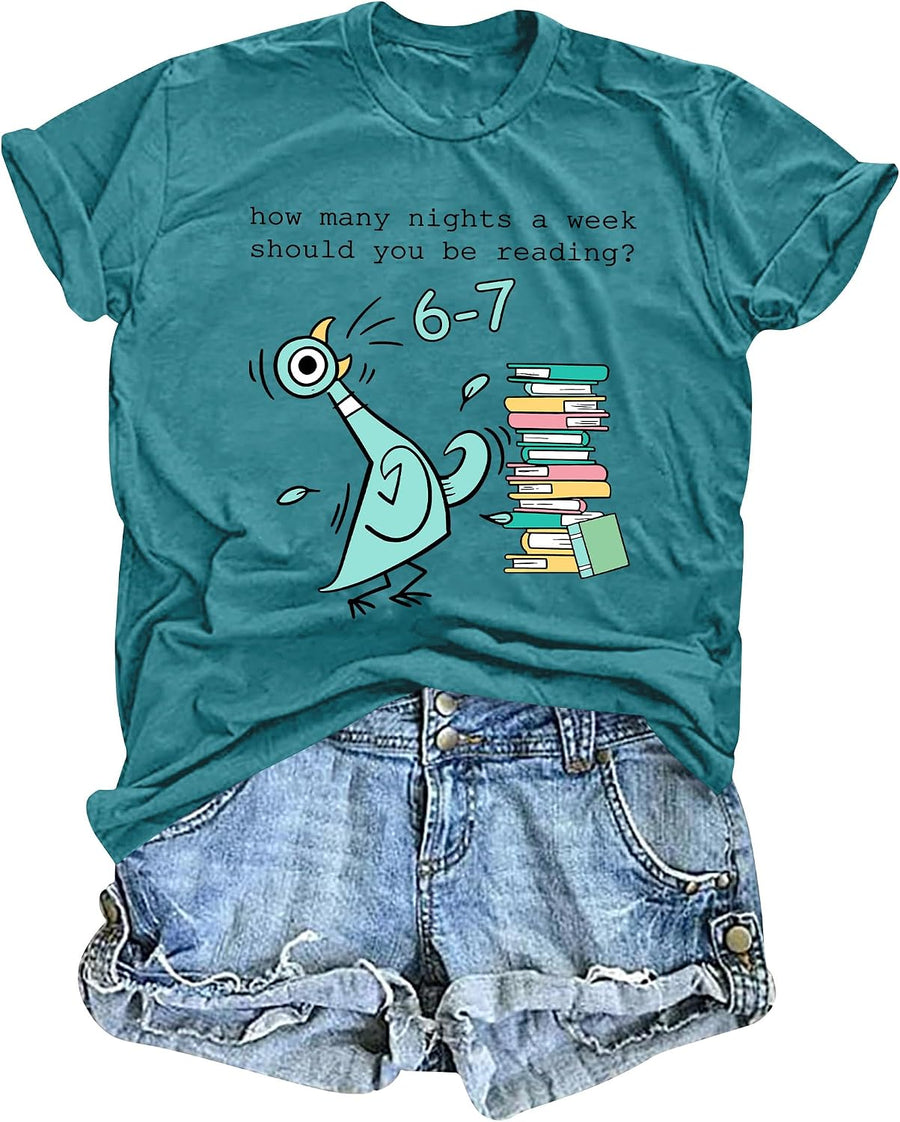 Reading Tshirts for Women Reading Six Seven Tshirt Teacher Fit Short Sleeve - Green1