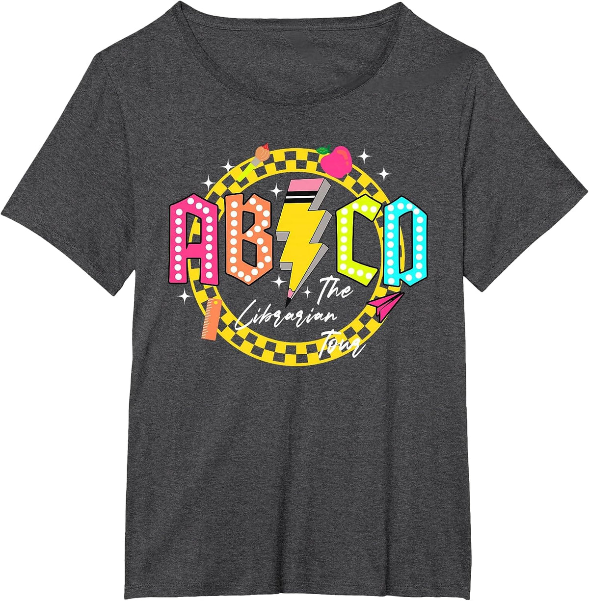 Funny Rock Librarian Tour Back to School ABCD Teacher Tour T-Shirt - Dark Heather Grey