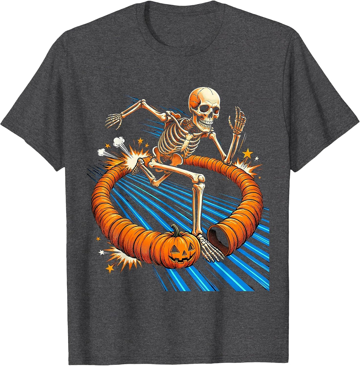 Men's Skeleton Runner Halloween Pop Art Funny 5K Race T-Shirt - Dark Heather Grey