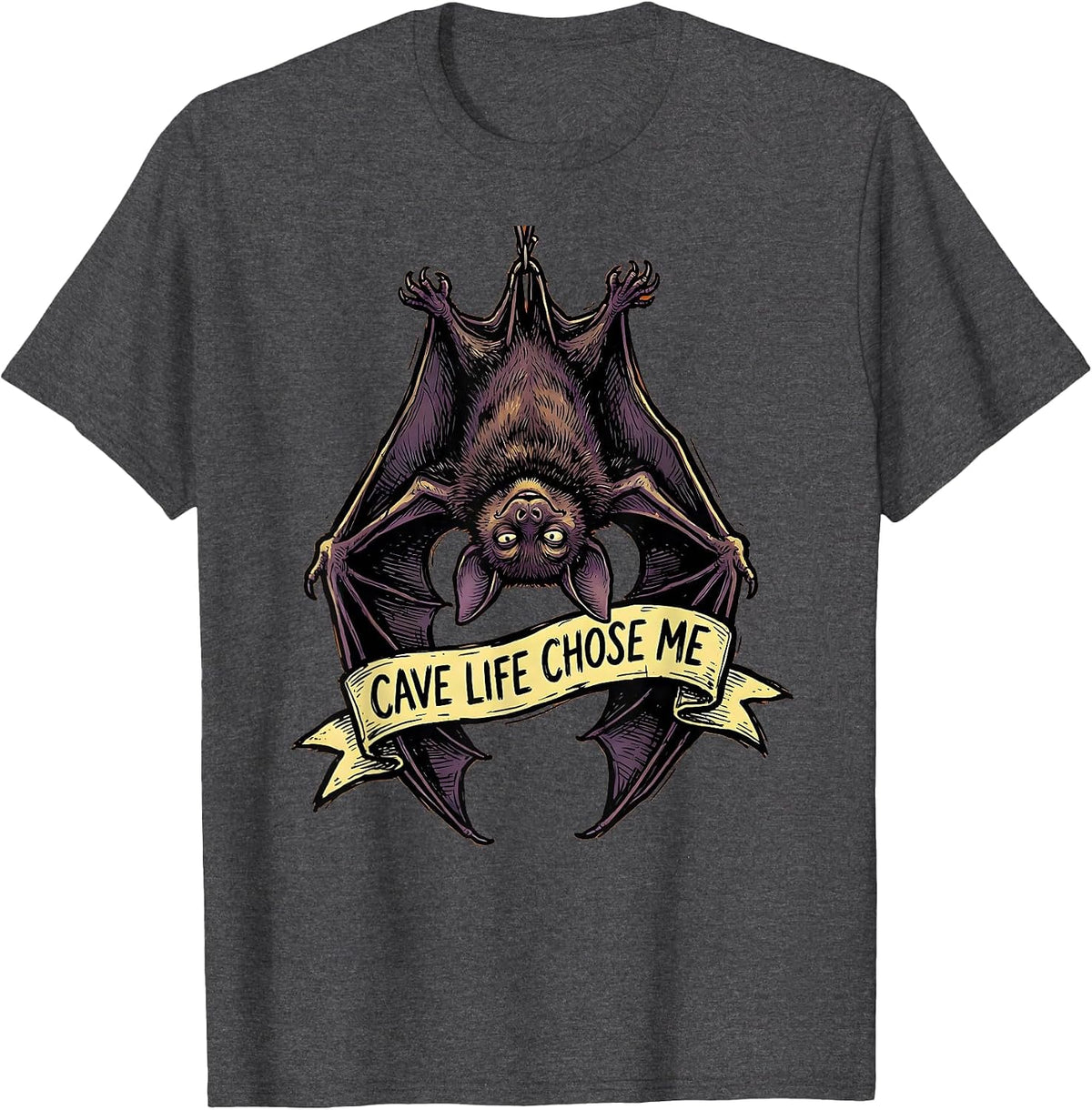 Cave Life Chose Me Bat Graphic Design T-Shirt - Dark Heather Grey