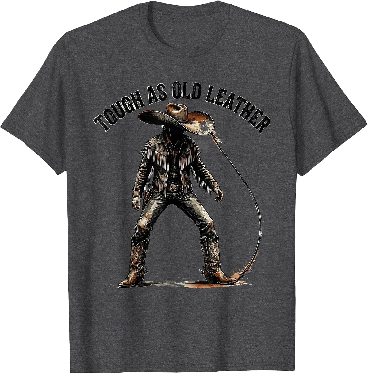 Men's Tough as Old Leather Cowgirl Graphic Design T-Shirt - Dark Heather Grey