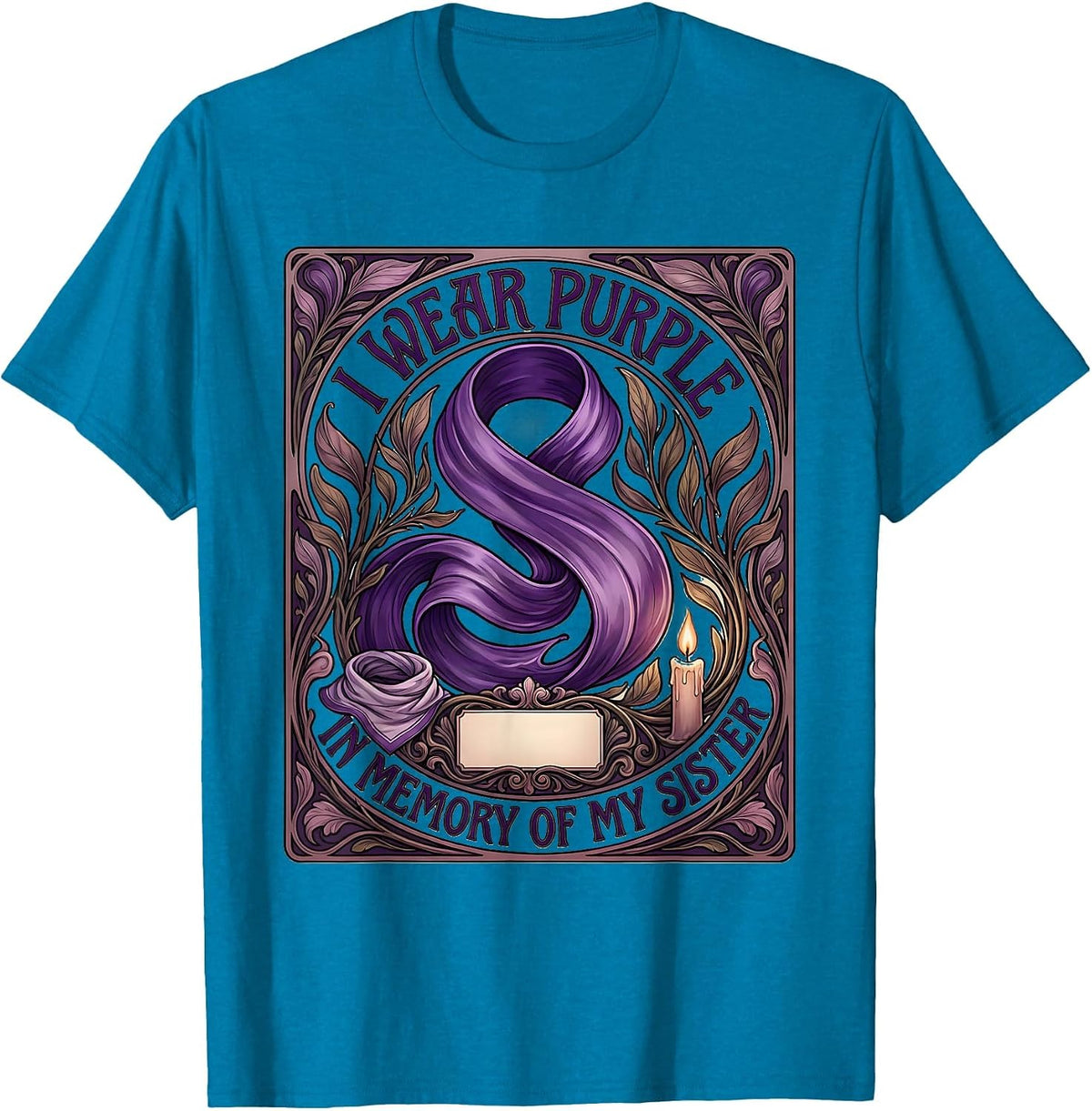 I Wear Purple In Memory Of My Sister Memorial Art Nouveau T-Shirt - Sapphire Blue