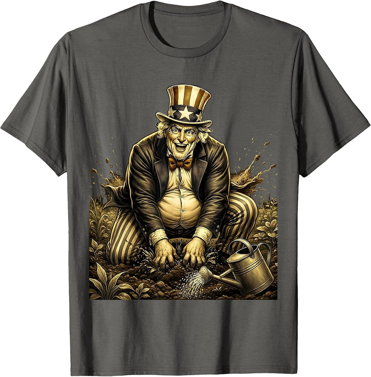 Gnome Beer Belly Gardening Funny Graphic Tee T-Shirt - Asphalt Grey
