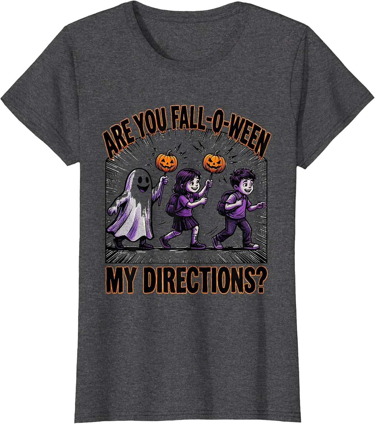 Women's Are You Fall-O-Ween My Directions Comic Book Teacher Ghost T-Shirt - Dark Heather Grey