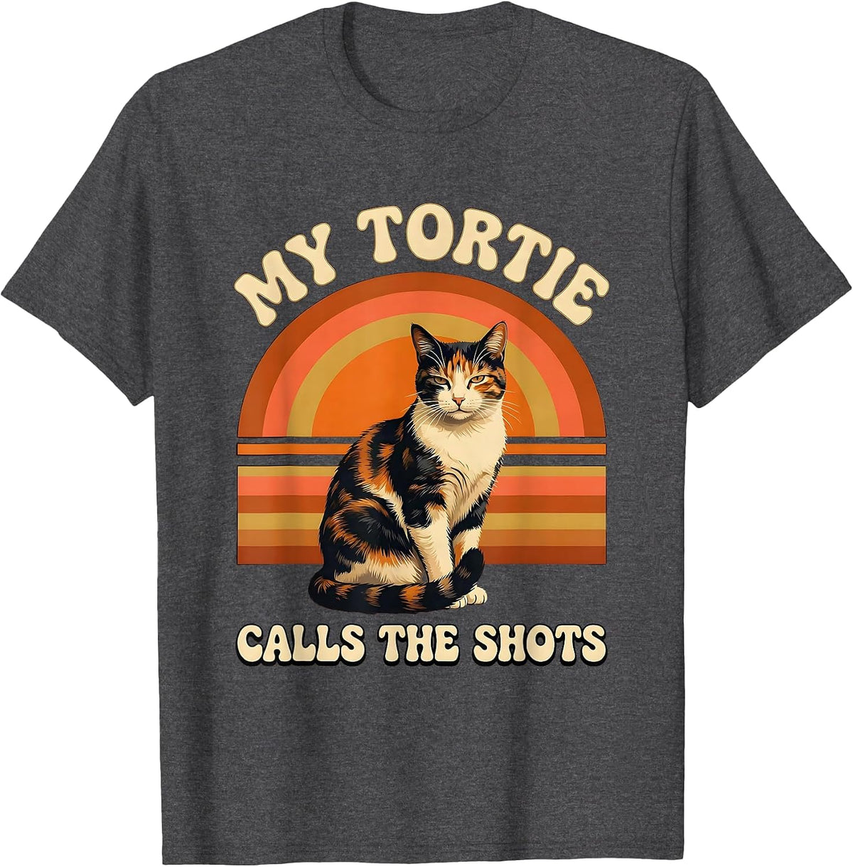 Men's My Tortie Calls The Shots Retro Tortoiseshell Cat Owner T-Shirt - Dark Heather Grey
