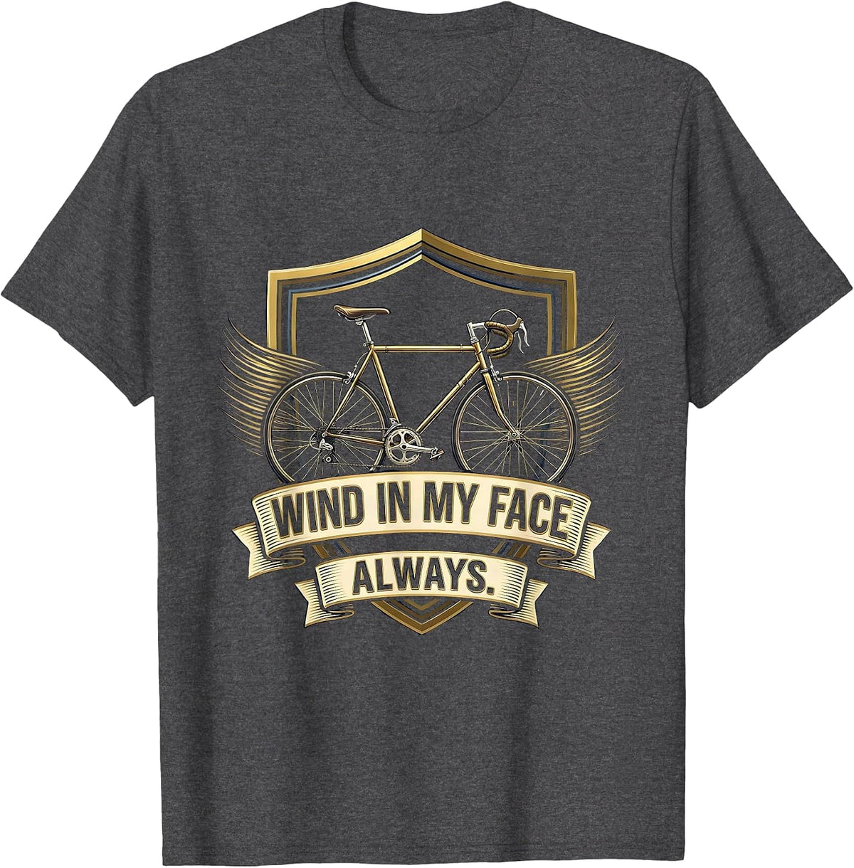 Men's Wind In My Face Always Cycling Bike Design T-Shirt - Dark Heather Grey