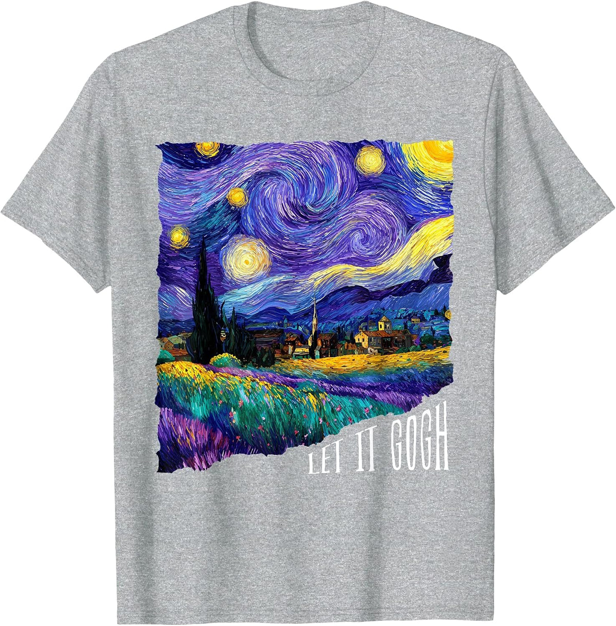 Let It Gogh Funny Lover Van Gogh Starry Night T-Shirt - Heather Grey