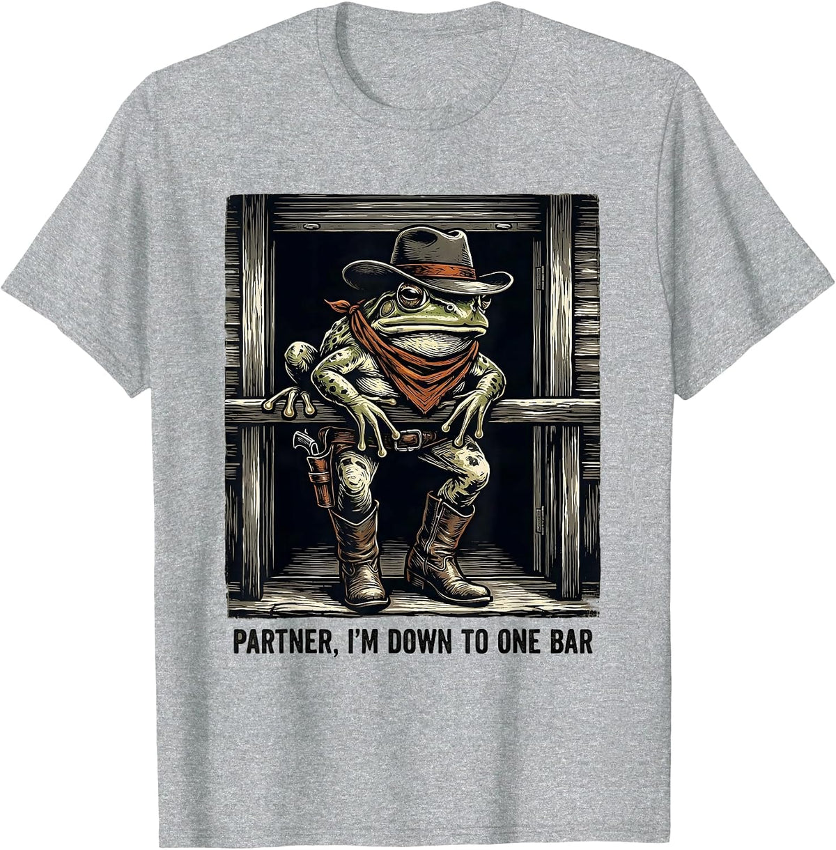 Men's Partner I'm Down To One Bar Funny Cowboy Frog Meme T-Shirt - Heather Grey