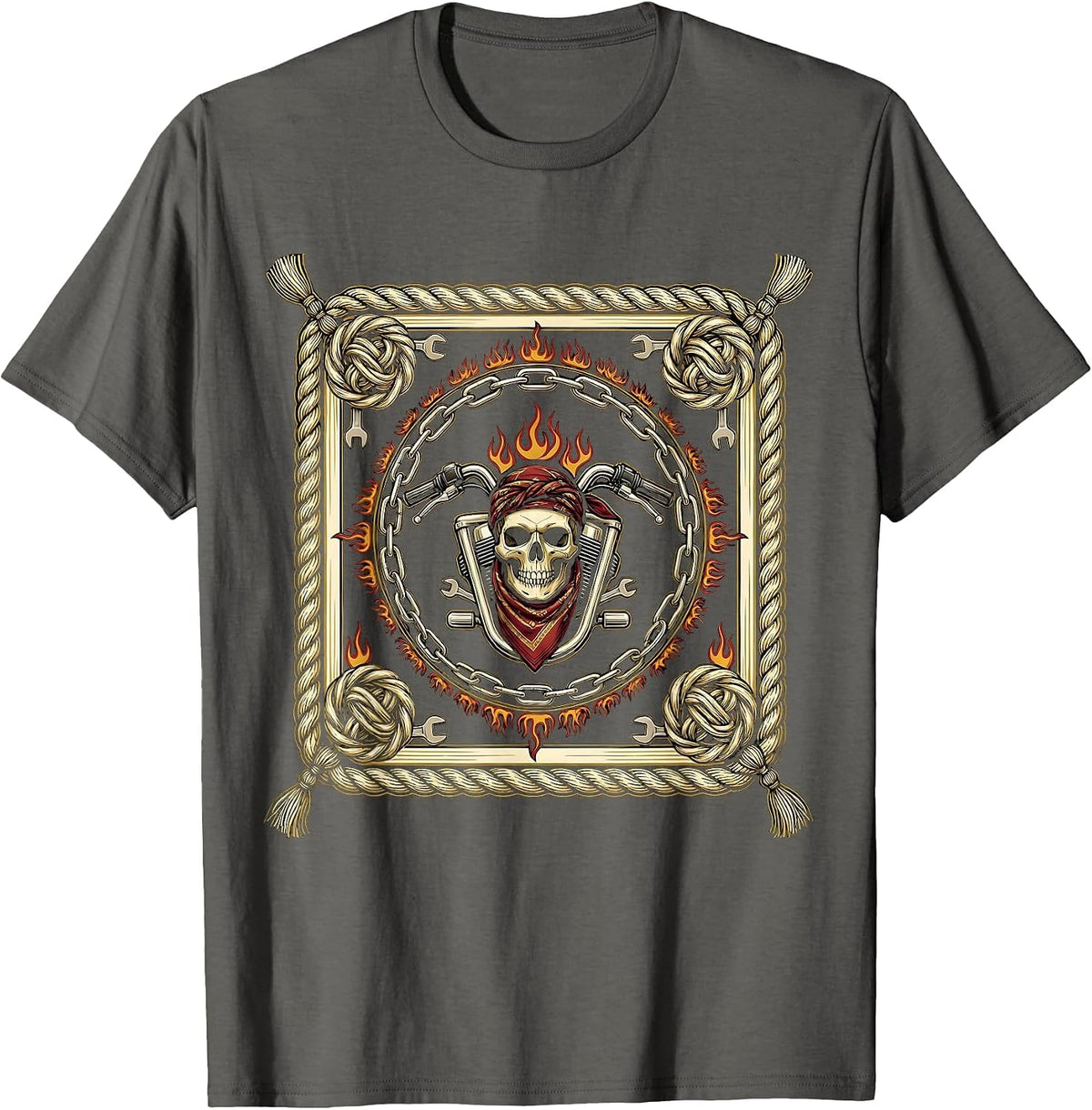 Biker Bandana Face Motorcycle Rider Graphic T-Shirt - Asphalt Grey