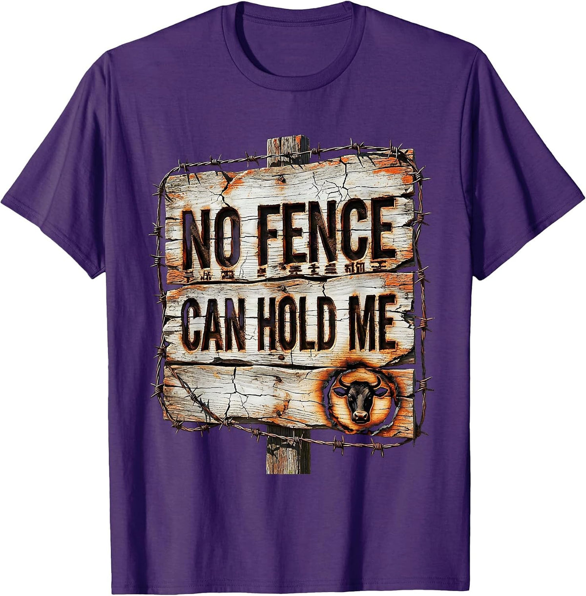 Men's No Fence Can Hold Me Cowboy Design T-Shirt - Purple
