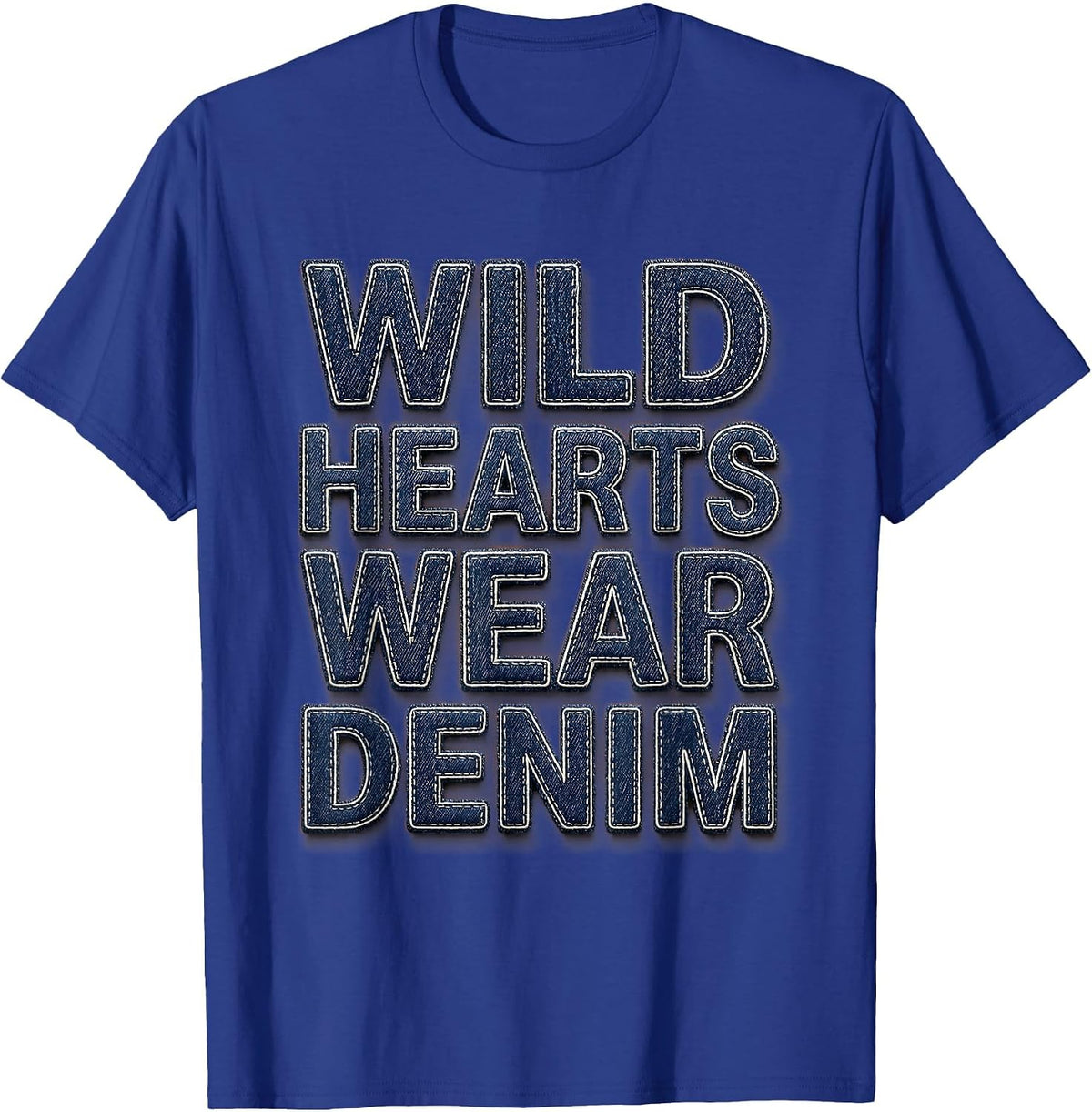 Men's Wild Hearts Wear Denim Cowgirl Design T-Shirt - Royal Blue