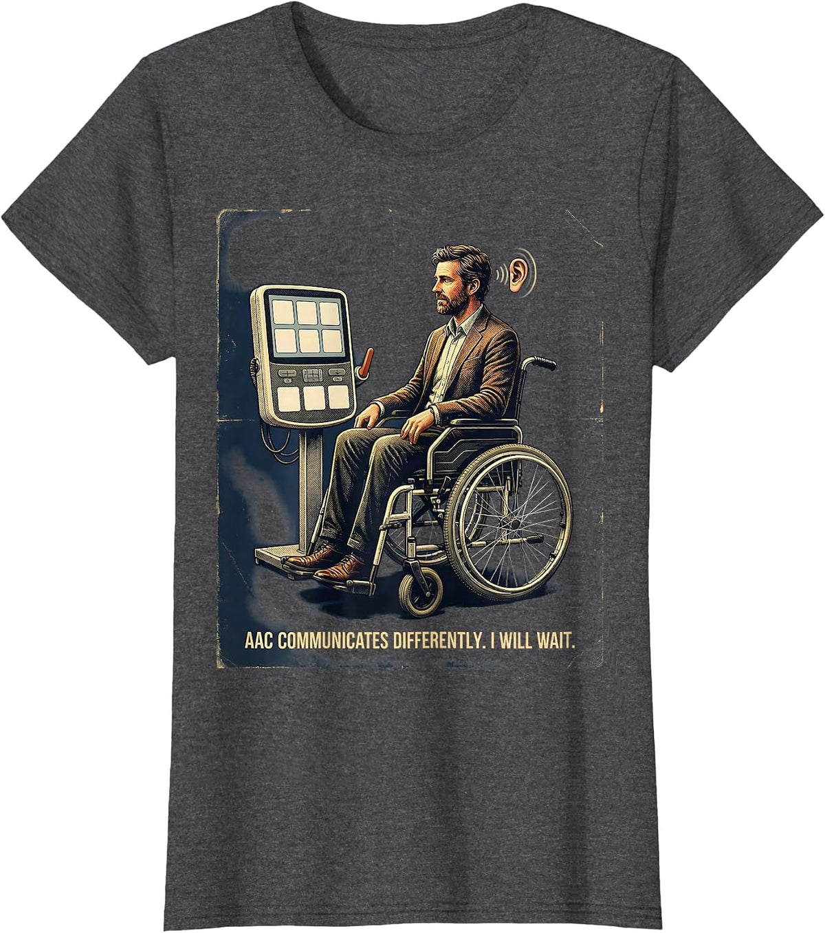 Women's AAC Communicates Differently I Will Wait Vintage T-Shirt - Dark Heather Grey