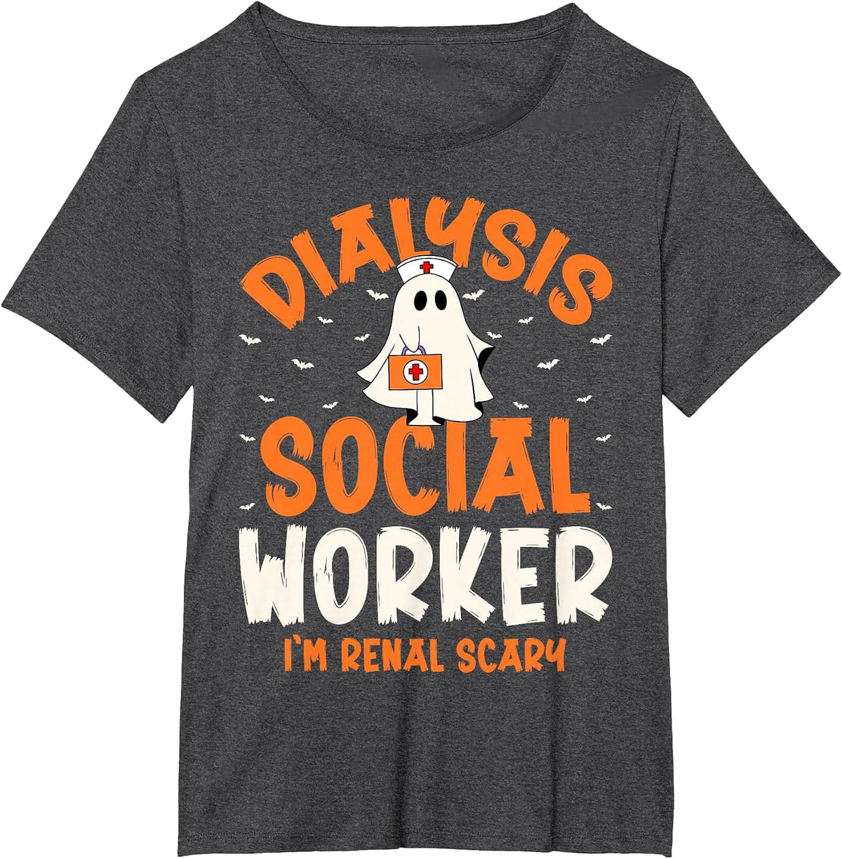 Dialysis Social Worker Renal Scary Ghost Spooky Halloween T-Shirt - Dark Heather Grey