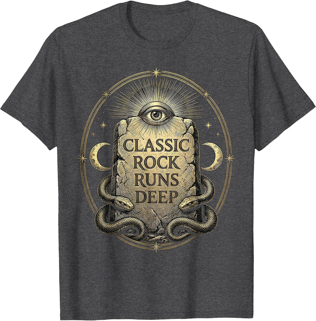 Classic Rock Runs Deep Vintage Band Design T-Shirt - Dark Heather Grey