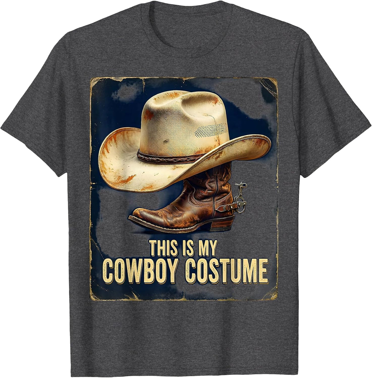 Men's This Is My Cowboy Costume Vintage Western Halloween Party T-Shirt - Dark Heather Grey