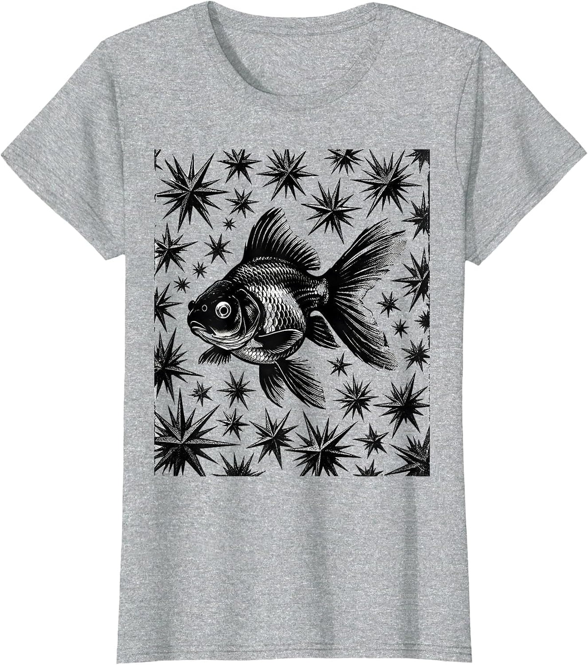 Women's Deadpan Goldfish Y2K Grunge Star Tattoo Vintage Graphic T-Shirt - Heather Grey