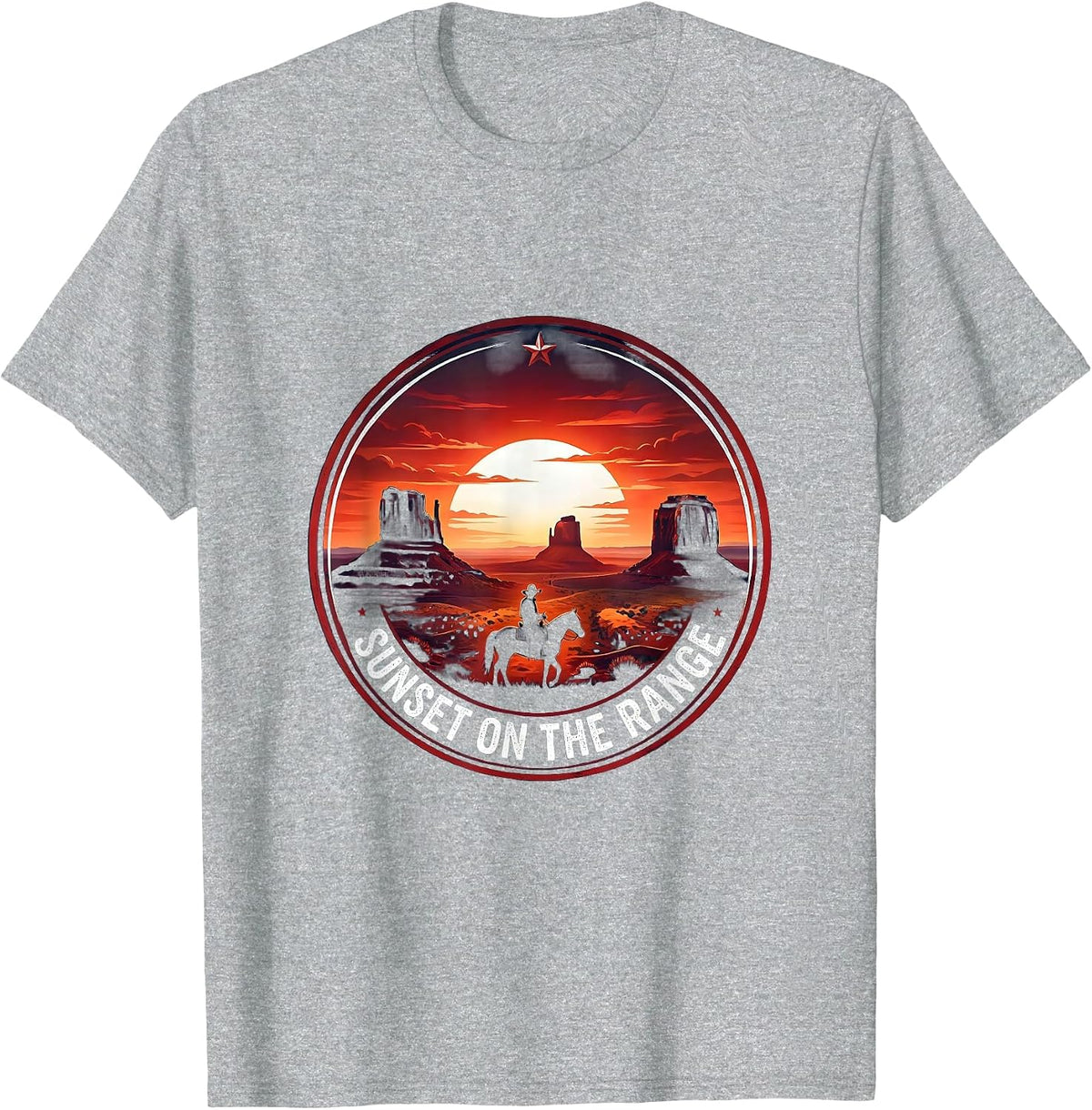 Men's Sunset on the Range Cowboy Western Design T-Shirt - Heather Grey